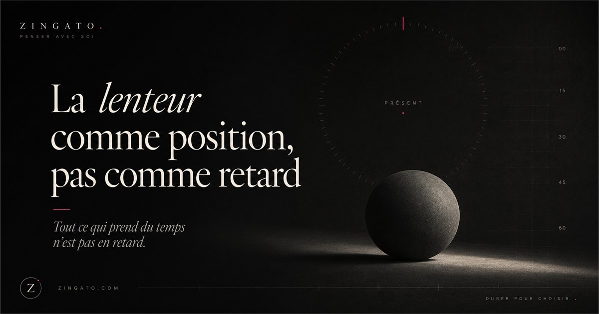Illustration éditoriale sur la lenteur comme position, pas comme retard.